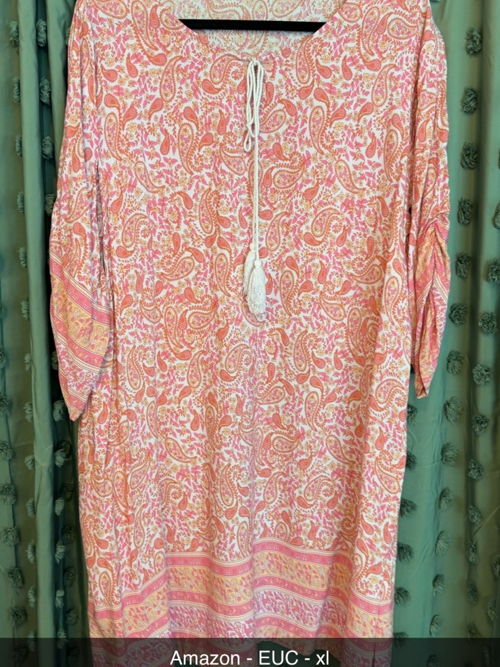 Amazon Pink and White Paisley Tassel-Front Women's Dress